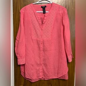 Olsen Europe 100% Linen Blouse With Eyelet Trim size M-L 12